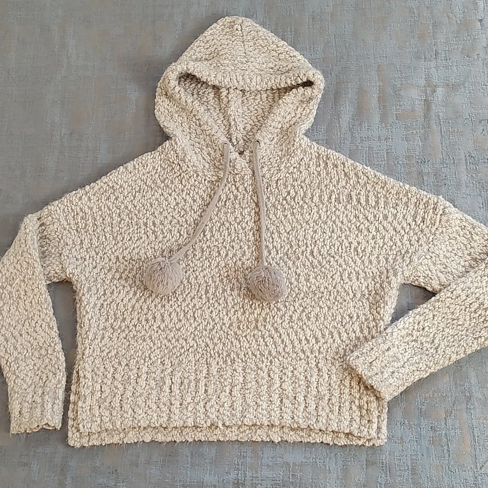 Yes LoLa Hooded Chunky Loose Knit Sweater w/ Pom poms/Size XS - Picture 1 of 9